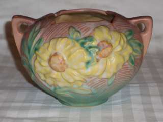 VINTAGE ROSEVILLE POTTERY PEONY VASE YELLOW PINK GREEN SIGNED #4774 