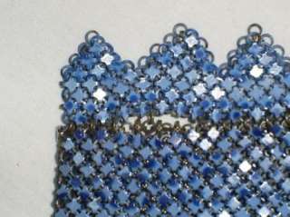 Blue Enamel Mesh Silver Silverplate Glass Bead Clasp Purse Handbag 