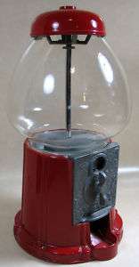COLLECTIBLE METAL GLASS RED GUMBALL MACHINE WORKS GOOD  