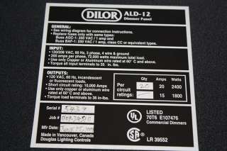  Controls Dilor ALD Dimmer Panel Enclosure Dimmer Capacity  12 ALD 