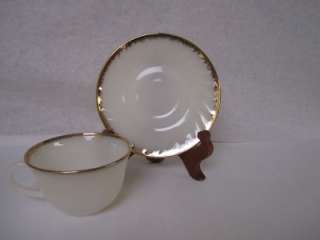 Fire King Gold Rimmed Tea Cup and Saucer  