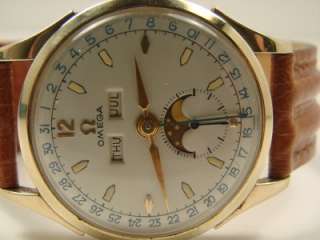 CLASSIC 1950 14KT/SS OMEGA TRIPLE DATE MOONPHASE WATCH . SERVICED 
