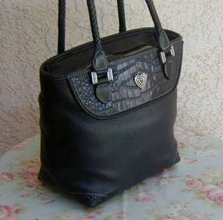 Black Moc Croc & Pebble Leather BRIGHTON Tote Bag~Purse  