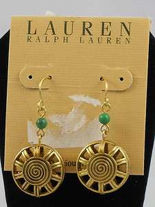 Ralph Lauren Antique Goldtone Green Open Drop Earrings  