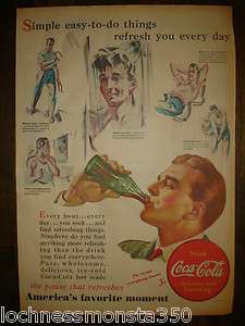   Vintage1939 Color Ad 21.5x15.5 Coke Bottle Boxing Golf cola (c21