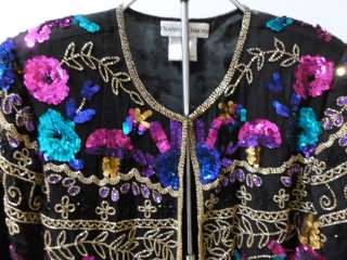   Jewel Tone Sequin Beaded Glam Holiday Trophy Jacket Med Petite  