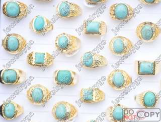 Wholesale Lots 25 Turquoise gold p Mens Rings free ship  