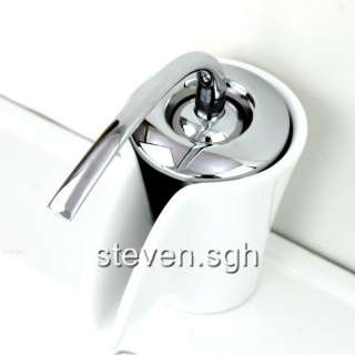 White Porcelain Bathroom Lavatory Faucet Mixer Tap 0241A
