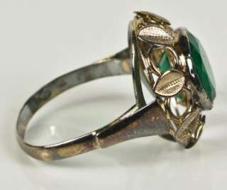   Antique 14K Rose Gold 3.55ct Bezel Set Deep Green Emerald Ring 3.2g