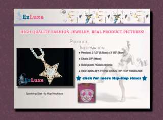 Large Star Pendant Stone Chain womens Hip Hop Necklace  