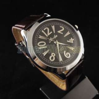 Stainless Steel Quartz Mens Brown Leather Wrist Watches  