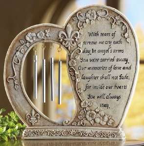 HEART SHAPED MEMORIAL TABLETOP PLAQUE WITH CHIMES NEW  