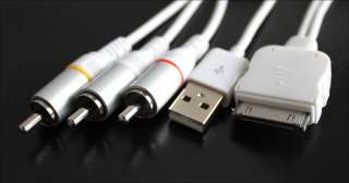 TV RCA Video Composite AV Cable +USB for Apple iPad 2 iPhone 4 4G 3GS 
