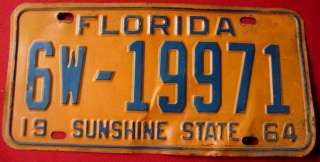 1964 Florida # 6W 19971 License Plate Palm Beach County  