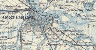 Netherlands Holland AMSTERDAM ENVIRONS. Old Vintage Map. 1910  