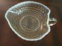 Vintage Hobnail Style Candy Dish w Handle Clear & White  