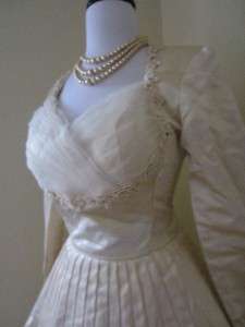 Vintage 1950s Wedding Dress S Tea Length Satin Shelf bust Full Skirt 