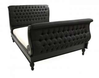 French Bedroom Furniture Black Luxury Upholstered sleigh Button Bed 