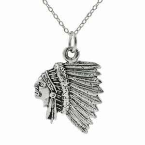  Sterling Silver Indian Chief Head Necklace Jewelry
