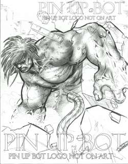 The Incredible Hulk Original Art by Pin Up Bot 8.5 X 11 With Full 