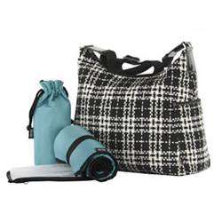 OiOi HOBO CHANGING BAG   BLACK AND WHITE WOOLLEN CHECK   RRP. £80.00