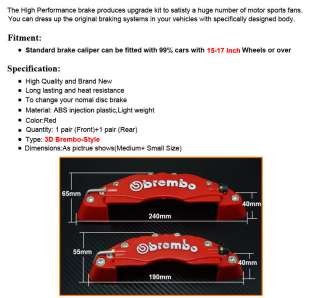   Universal Disc Brake Caliper Cover Brembo Style Medium+Small Red 3D
