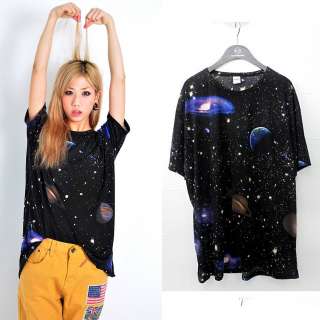   loose fitting stellar starry sky prints mini dress galaxy t shirts top