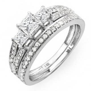 14k White Gold Round, Princess & Baguette Diamond Ladies Bridal Ring 