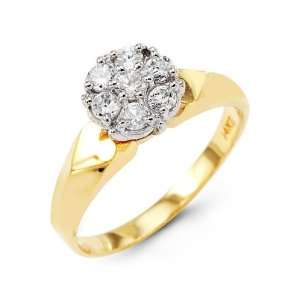    14k Yellow Gold Round CZ Cluster Solitaire Heart Ring Jewelry