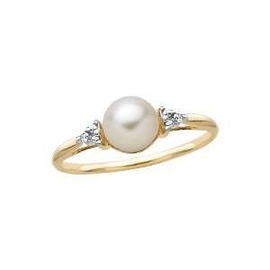 14kt. Gold, Cultured Pearl Fashion Ring with Diamond Accent (Size 5)
