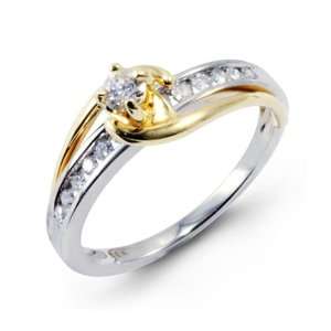  14 White Solid Gold Two Tone 0.32 Ct Round Diamond Ring Jewelry