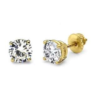  14K 4 Prong Round Solitaire Diamond Stud Earrings 2.00ctw 