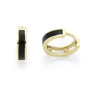   Gold 3mm Huggie Hoop Earrings 13mm Diameter Onyx Earrings Jewelry