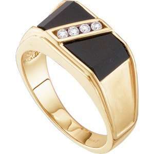    1/8 CT TW 14K Yellow Gold Gents Onyx And Diamond Ring Jewelry