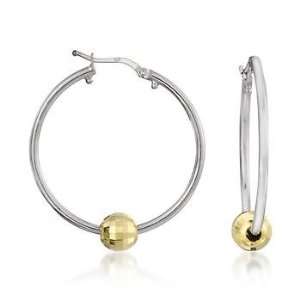  Italian Sterling Silver and 18kt Yellow Gold Beaded Hoop 