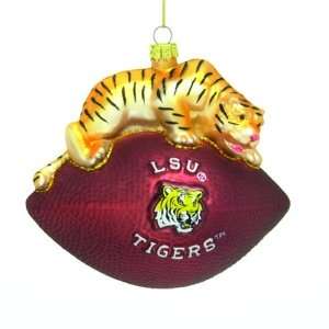   LSU Tigers Mouth Blown Glass Mascot Football Christmas Ornament Home