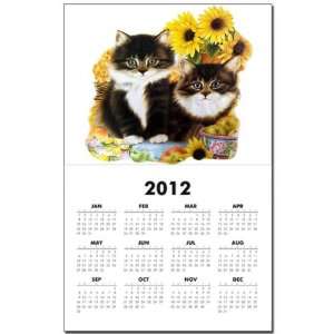 Calendar Print w Current Year Kittens with Sunflowers