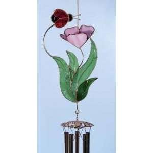   Bloom with Ladybug Stained Glass Wind Chimes Patio, Lawn & Garden