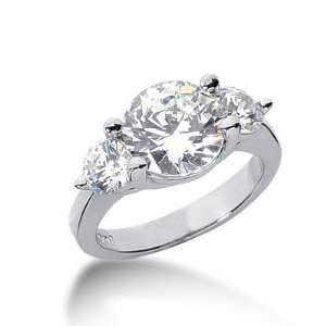  4.5 Ct Diamond Engagement Ring Round Prong Three Stone 14k 