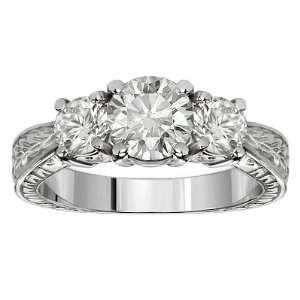 com 1.05 CT TW 3 Stone Natural Diamond Hand Engraved Engagement Ring 
