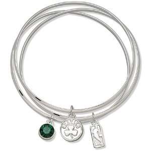  Boston Celtics Bangle Bracelet Set W/ Green Crystal 