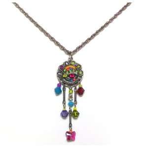 Firefly Antique Steel Chandelier Pendant Necklace with Multi Color 