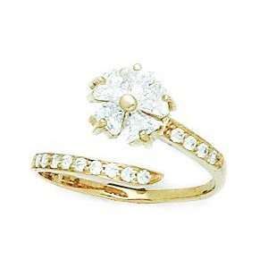  14k Yellow Gold CZ Top Adjustable Flowers Body Jewelry Toe 