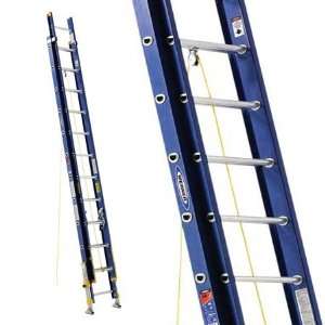 Werner 28ft. Fiberglass Extension Ladder   Blue with Leveling Feet