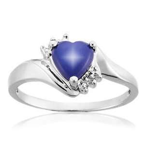    Created Blue Star Sapphire and Diamond Ring   Size 9 Jewelry