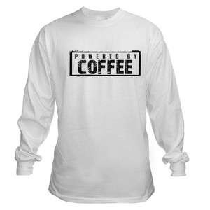 POWERED BY COFFEE FUNNY MACHINE CUP MAKER ESPRESSO SHOP LONG SLEEVE T 