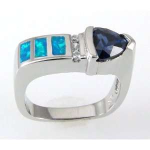 925 Sterling Silver Created Blue FIRE OPAL CZ ARROW TANZANITE Ring 
