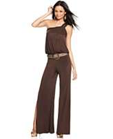 Baby Phat Jumpsuit, Sleeveless One Shoulder Braided Belted Split Wide 