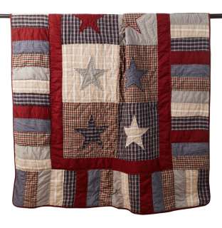 Blue and Red Star Quilted Throw Primitive Americana  