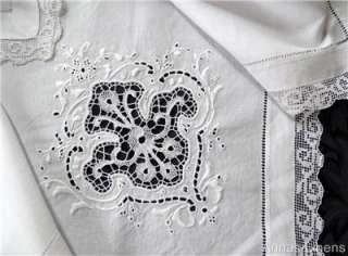 Vintage Italian Linen Table Cloth Needlelace Whitework  